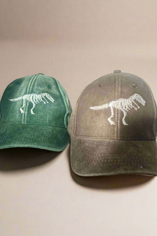 Green and brown t-Rex skeleton hats for toddlers