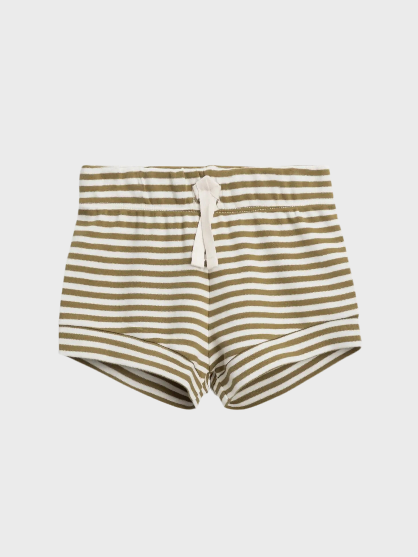 Green and white striped toddler shorts. Organic cotton. 