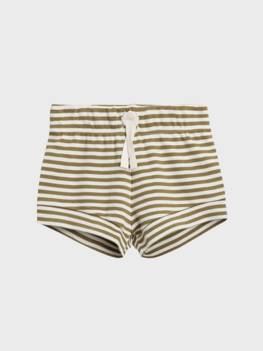 Green and white striped toddler shorts. Organic cotton. 